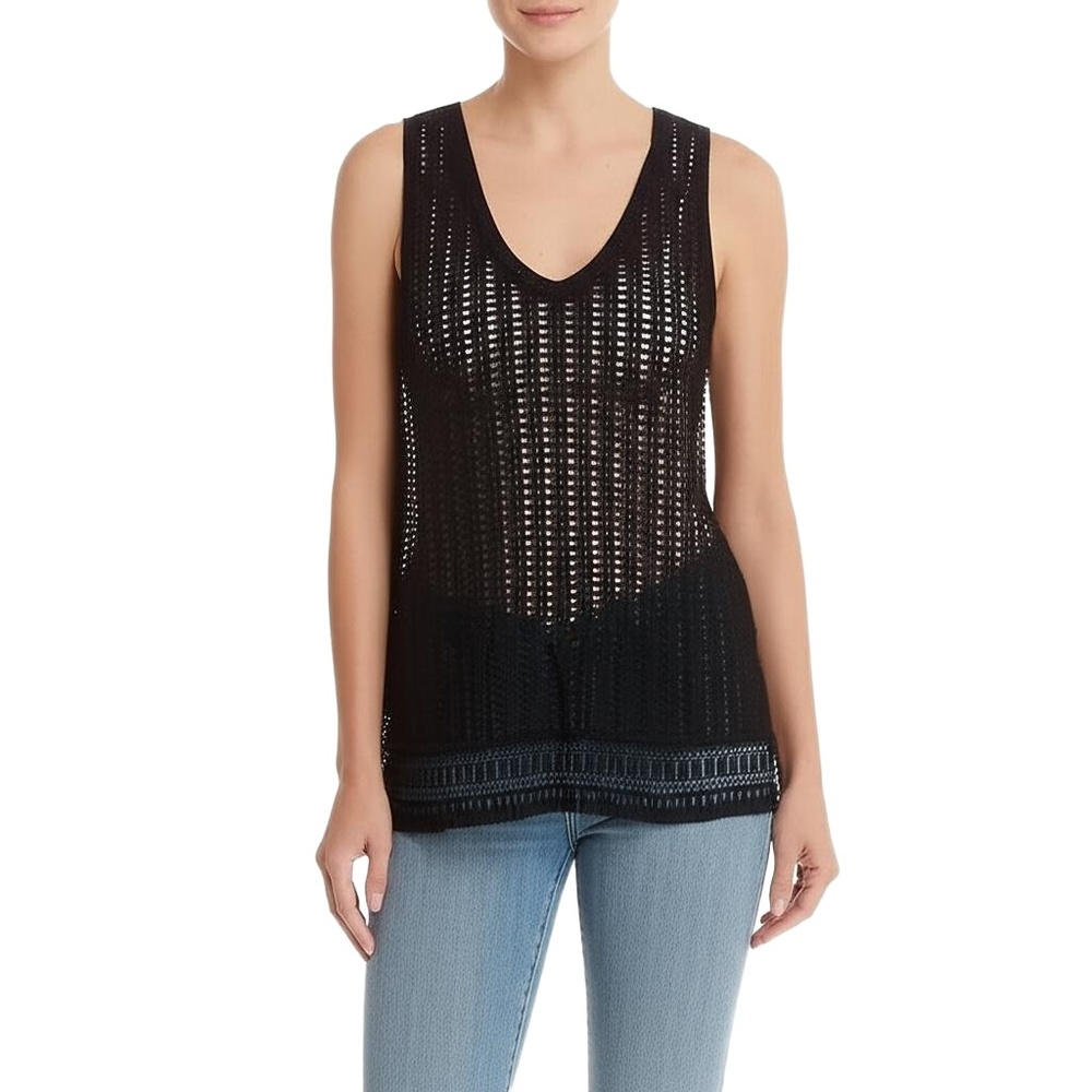 OLD NAVY Black Tall ‎ Lace Knit Fringed Hem Bohemian Chic Tank Top Womens Large